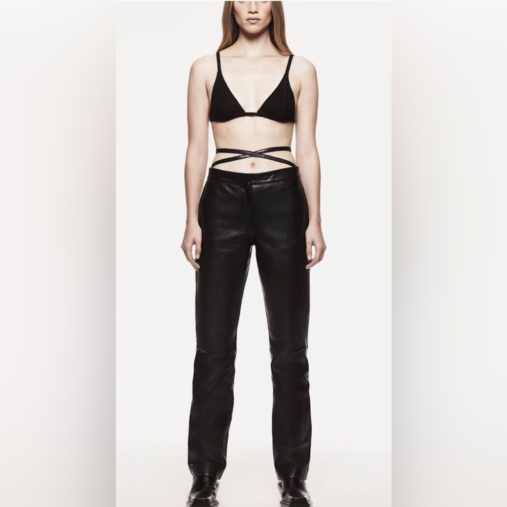 Zara Black Leather Pants With Detachable Belt